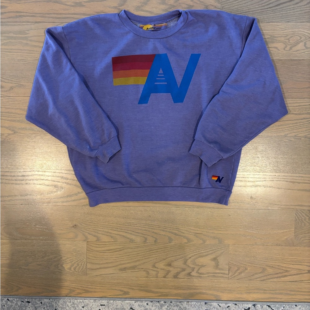 Aviator Nation Purple Crewneck Sweater with Rainbow Logo